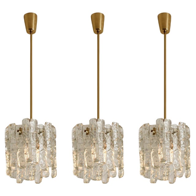 Modern Ice Glass Pendants from Kalmar, 1970s, Set of 2 For Sale