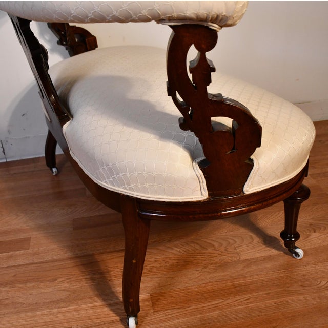 1880s Antique Victorian Carved Walnut Spring-Seat Bench / Settee / Loveseat For Sale - Image 12 of 12