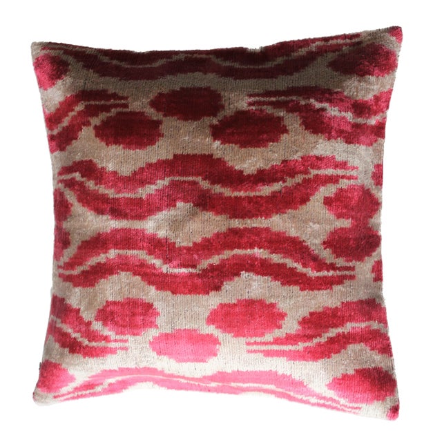 Textile Pink Turkish Velvet Ikat Pillow 16 X 16 For Sale - Image 7 of 7