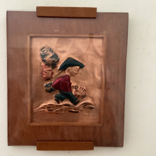 Mid Century Asian Modern Enamel Copper Hanging Wall Art Beautifully made Wall Art Painted Enamel on Copper Wood Plaque