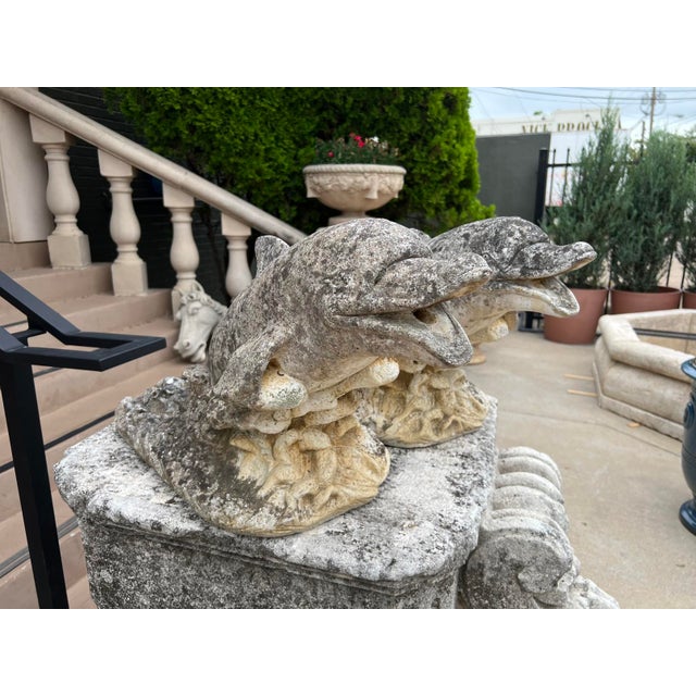 Stone Gray Pair of Weathered French Cement Dolphin Fountain Spouts, Circa 1970s For Sale - Image 8 of 16