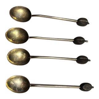 Vintage English Sterling Silver Coffee Bean Demitasse Spoons Set of 4 For Sale