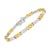 Two round cut diamond studded yellow gold ribbons make a braided shaped link that interlocks with a white gold almond...