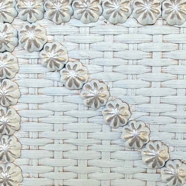 Hollywood Regency Late 20th Century Palm Beach Regency Light Blue Whicker Silver Studded Monumental Wall Mirror- Newly Painted For Sale - Image 3 of 12