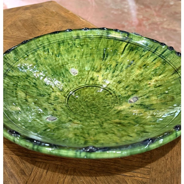 Mid-Century French Provençal Green Glazed Terracotta Footed Bowl For Sale - Image 4 of 6