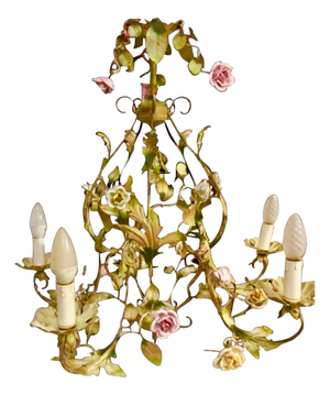 Floral Roses Flower Chandelier in Porcelain, 1950s