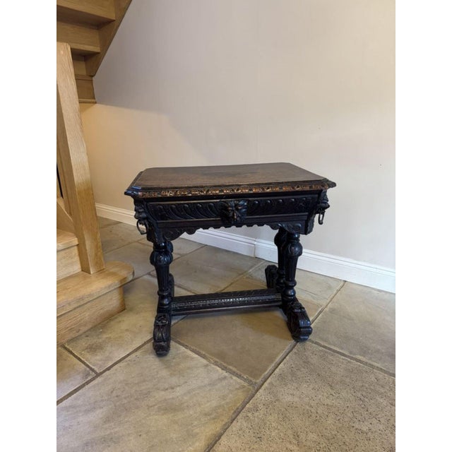 Brown Antique Victorian Carved Oak Freestanding Centre Table, 1860 For Sale - Image 8 of 9