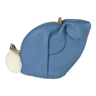Blue Calfskin Shearling Mini Bunny Crossbody For Sale
