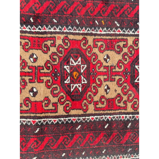 Nice 20th century Baluch Afghan rug with beautiful geometrical and tribal design and beautiful colors, entirely hand...
