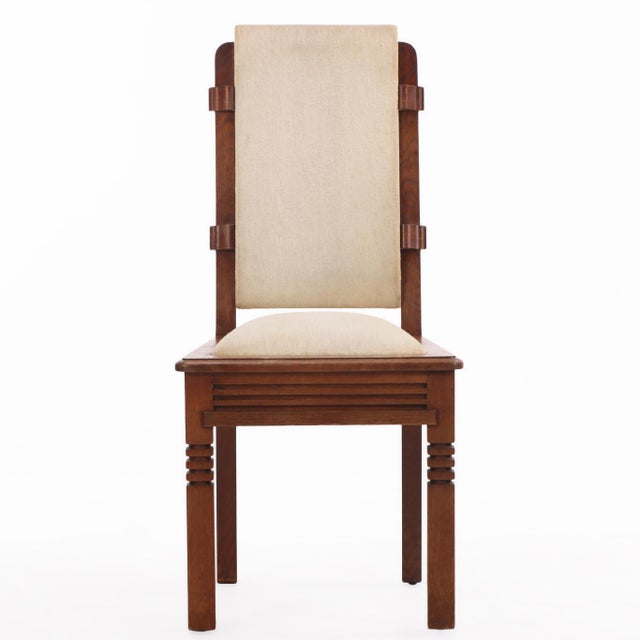 Charles Dudouyt Rare Set of Six French Oak Dining Chairs by Charles Dudouyt, C 1940 For Sale - Image 4 of 11