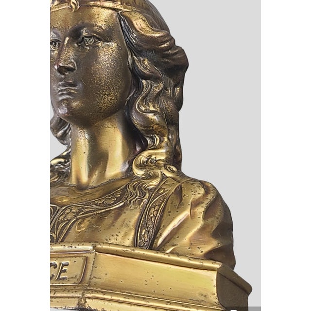 Brass Pair of Early 20th Century Bookends Gilded Clad Figural Statue Sculpture Bust Dante & Beatrice For Sale - Image 8 of 12