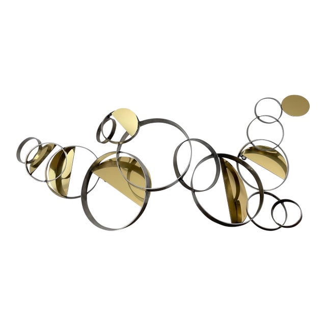 1990 Signed C. Jeré 'Floating Rings' 35" Metal Wall Sculpture, Mid-Century Modern For Sale