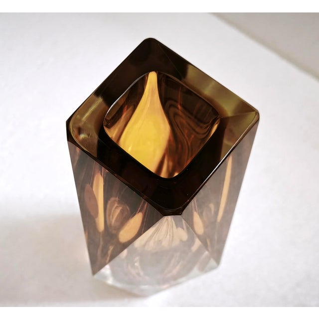 Large Faceted Amber and Clear Formia Sommerso Murano Glass Vase, Italy, 1970s For Sale - Image 15 of 18