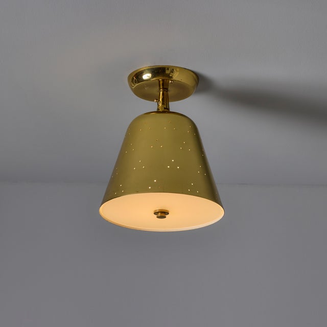 1940s Perforated Brass Conical Ceiling Lamp Attributed to Paavo Tynell For Sale - Image 11 of 14