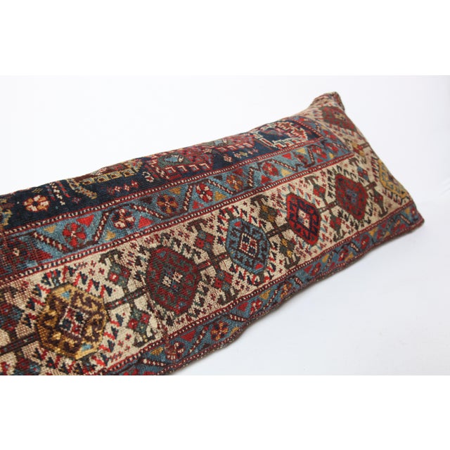Antique Kurdish Navy Blue Sofa Rug Pillow Cushion Cover -16'' X 42'' For Sale - Image 9 of 11