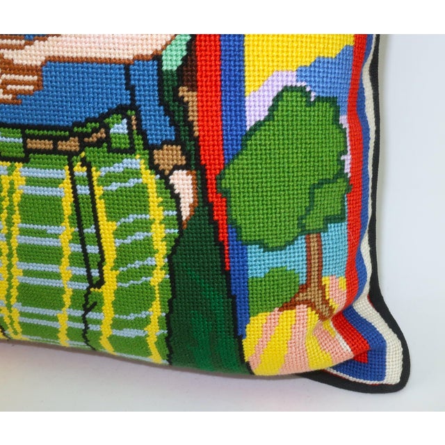 Textile Retro Couple Sporty Scene Needlepoint Pillow, c.1970 For Sale - Image 7 of 10