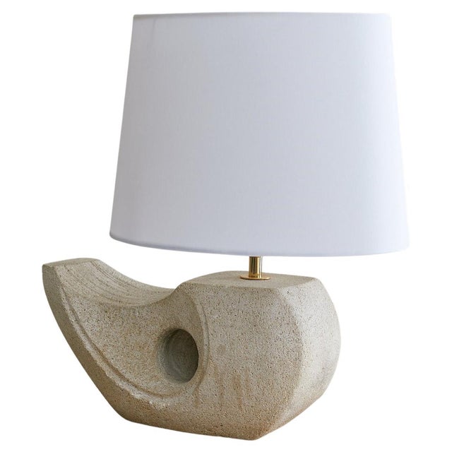 1970s Albert Tormos French Abstract Limestone Table Lamp with Shade For Sale - Image 17 of 18