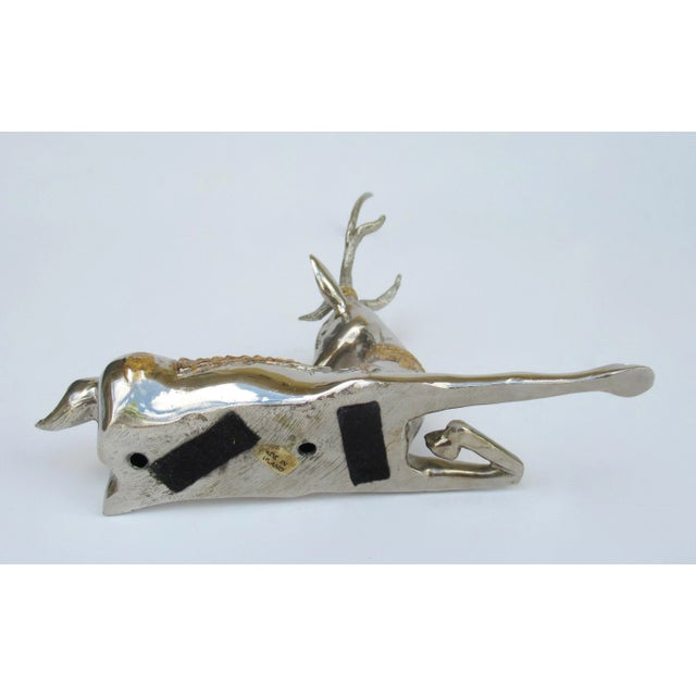 Vintage C.1970's Asian (Thailand) Nickel Plate and Gilt Gold Embellished Antler Reindeer For Sale - Image 10 of 12