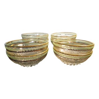 Vintage Molded Clear Glass Bowls with Gilded Edge Trims, 1950s, Set of 8 For Sale