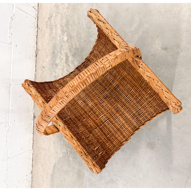 Vintage Wicker Footed Basket With Braided Edge Firewood and Magazine For Sale In Tampa - Image 6 of 8