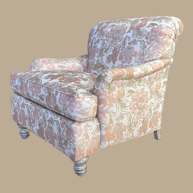 Lounge Chair by Hickory Craft Chair With Orange and Creme Color Damask Fabric For Sale - Image 16 of 18