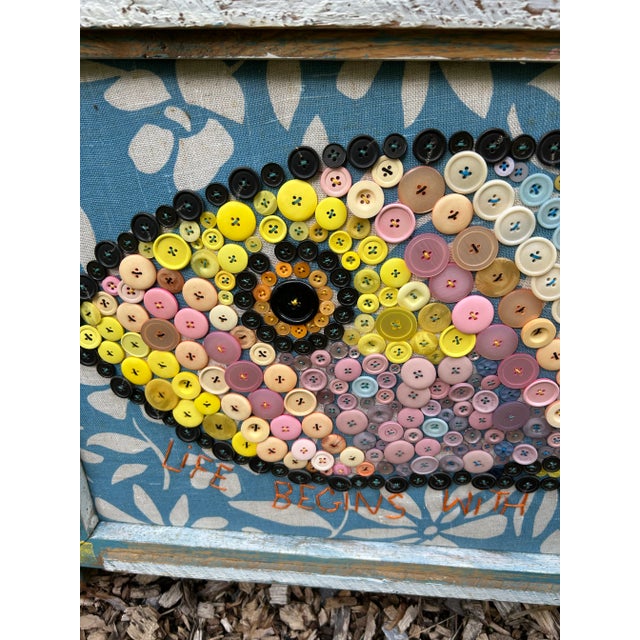 Folk Art Mary Teeter Maine Self Taught Artist Button Art of Fish For Sale - Image 3 of 10