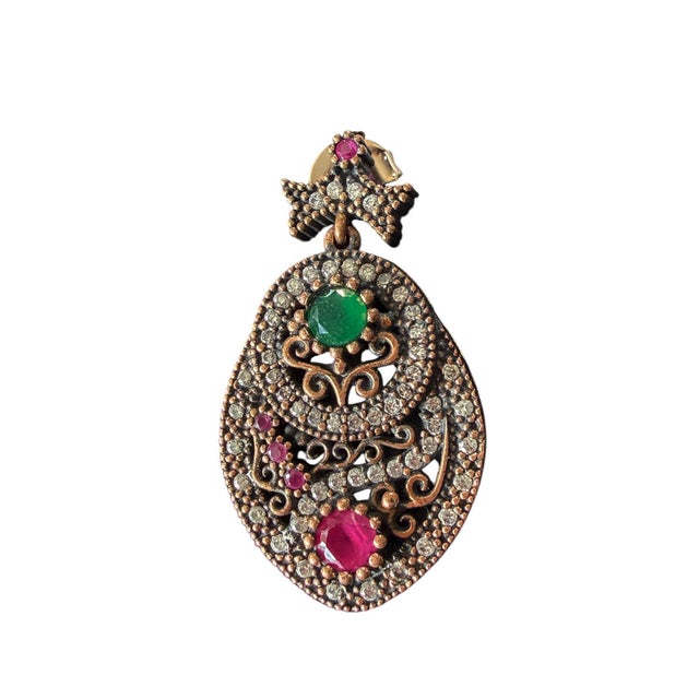 Vintage Natural Ruby, Emerald and Diamond Earrings- 925 Sterling Silver For Sale In New York - Image 6 of 10
