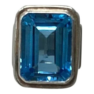 Late 20th Century 20 Carat Swiss Blue Topaz Cocktail Ring Set in Sterling Silver, Size 5.75 For Sale