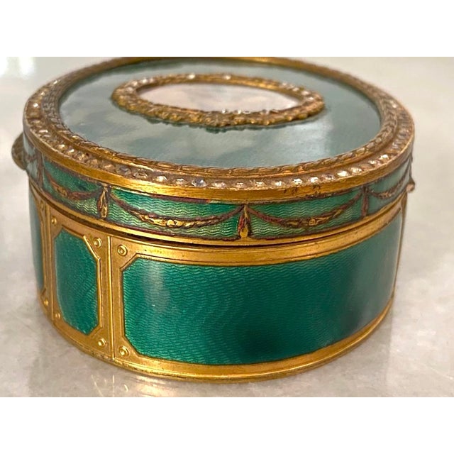 C1860 French Louis XVI Bronze Enamel Jewelry Box - 1 Pc For Sale - Image 10 of 11