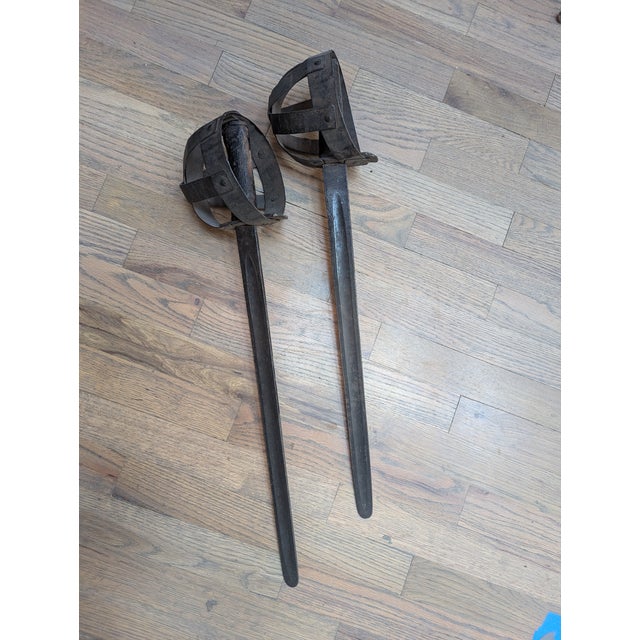 English Rare Antique Basket-Handled Cutlass Pair (1865 E. Woods and Sons) For Sale - Image 3 of 11