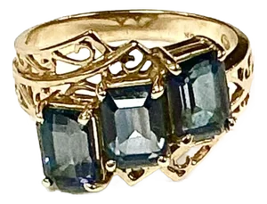 Three Stone Blue Topaz 10k Yellow Gold Ring