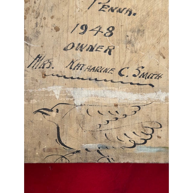 1940s Pastoral Landscape Canvas Art by Ira Deen Original Oil Folk Painting Drawing Crow For Sale - Image 11 of 12