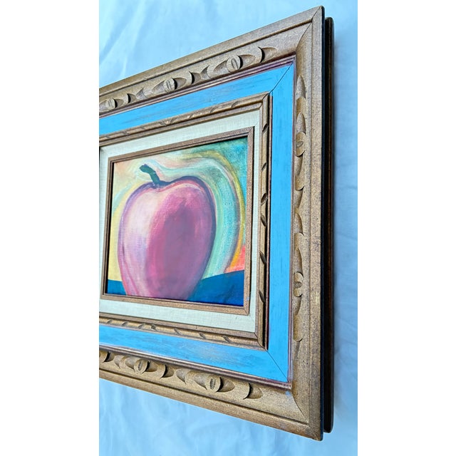 Original Post Modern Still Life, "Apple" Oil on Canvas With Carved Wood Frame For Sale - Image 4 of 7
