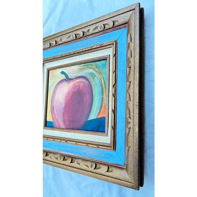 Post Modern Still Life, "Apple" Oil on Canvas With Carved Wood Frame For Sale - Image 4 of 7