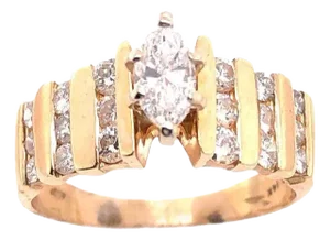 14 Karat Yellow Gold Engagement Ring 1.50 Total Diamond Weight, Size 6.75