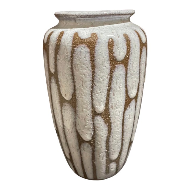 Mid Century Modern Japanese Drip Glaze Brown and White Vase For Sale