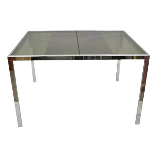 Mid Century Italian Modern Milo Baughman Chrome & Glass Extension Dining Table For Sale