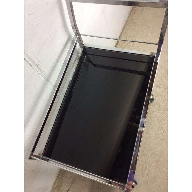 Postmodern Chrome and Black Glass Wheeled Bar Cart For Sale - Image 9 of 12