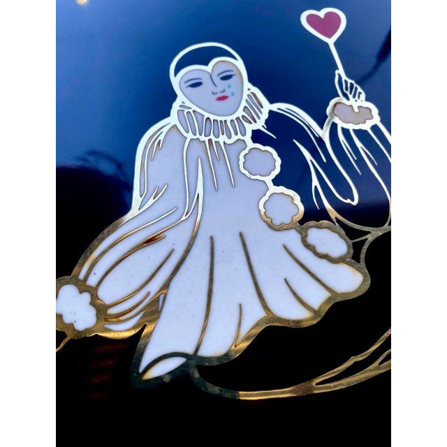 Mid 20th Century Vintage Couroc Pierrot "Heart" Tray – Brass Inlay Black Lacquer Serving Tray by Couroc of Monterey For Sale - Image 5 of 9