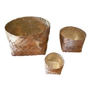 Set/3 Silver Tane Attrib Woven Baskets For Sale