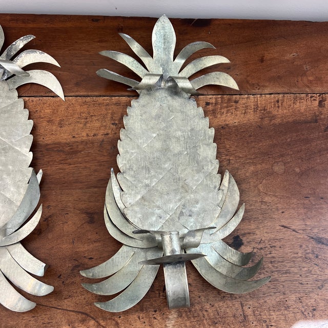 Hollywood Regency Vintage Tole Pineapple Candle Sconces For Sale - Image 3 of 6