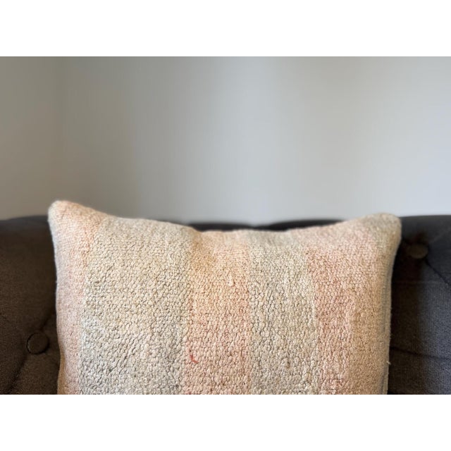 Vintage Turkish Hemp Pillow, Natural Blush Pink Ivory Cushion, Handwoven Anatolian Pillow With Insert, 16x16 In For Sale In New York - Image 6 of 8