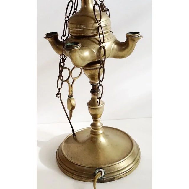 Metal Converted Brass Oil Lamp For Sale - Image 7 of 7