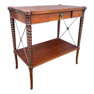 English Jacobean Revival Barley Twist Side Table with Drawer, 1930 For Sale