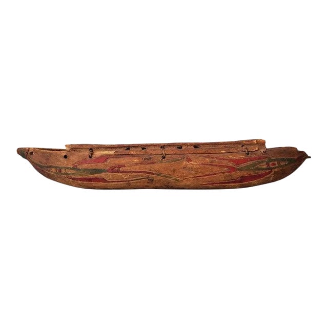 Scarce Native American Carved Painted Antique Dugout Canoe Model For Sale
