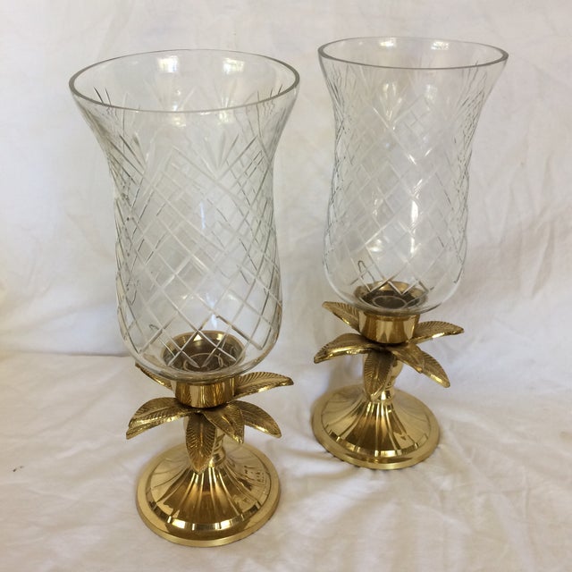 Vintage Etched Crystal & Brass Pineapple Design Candle Holders a Pair Chairish