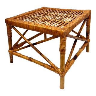Vintage Scorched Bamboo Foot Stool/Plant Stand For Sale