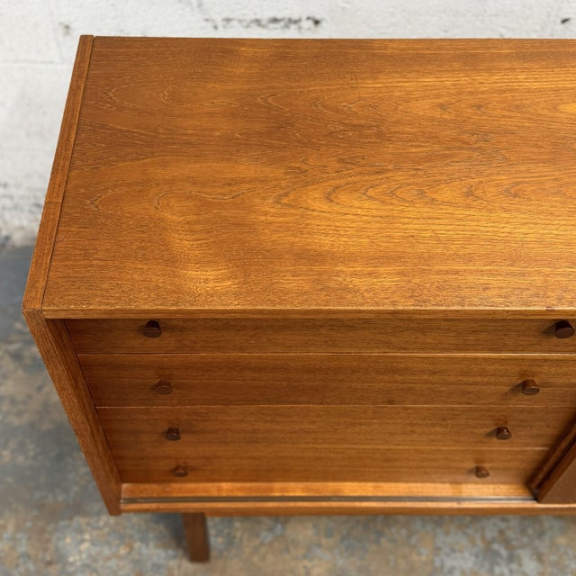 Danish Modern Teak Low Sideboard With 4 Drawers and Sliding Door, Circa 1960s For Sale - Image 4 of 10
