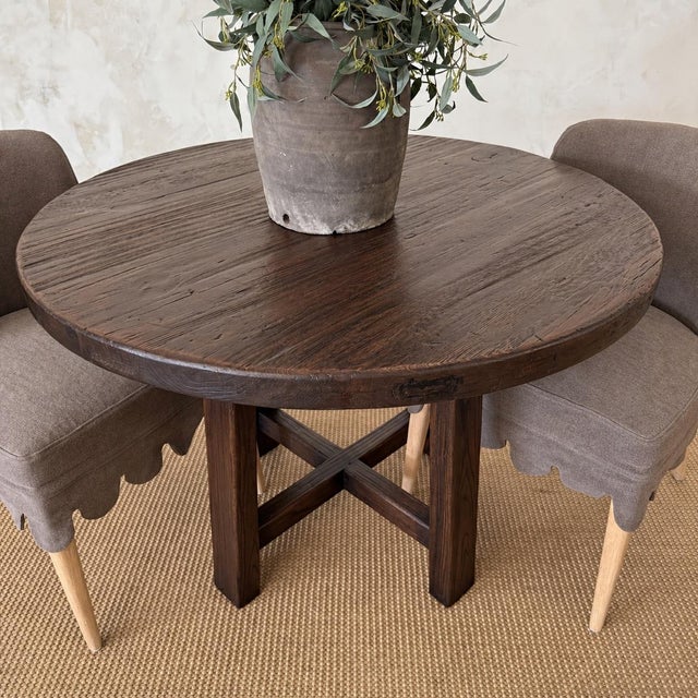 Hana Dining Table in Reclaimed Elm Wood- Dark Walnut -by Bloom Home 42″ For Sale - Image 14 of 14