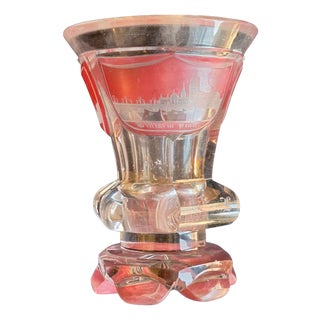Antique Biedermeier Viewing Glass with Engraved Views of Prague, 1840 For Sale